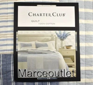 Charter Club Seaside Stripe Patchwork FULL / QUEEN Cotton Quilt Blue - Picture 1 of 5