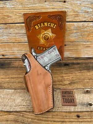 Vintage Bianchi 19L Brown Leather Lined OWB Holster for Colt .380 Auto Mustang - Image 1 of 3
