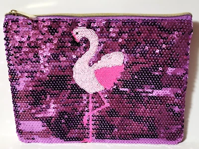 Bolsa de artículos de tocador cosméticos maquillaje flamenco rosa y púrpura con lentejuelas Tarte NUEVA Foto 1 de 3