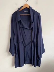 Autograph Blazer Jacket Womens Plus Sz 22 Navy Blue Zip Long Sleeve Tie Waist - Picture 1 of 14