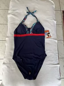 Badeanzug Größe 42 Cup B/C Neckholder In Blau Weiß Rot Grün NEU - Bild 1 von 9
