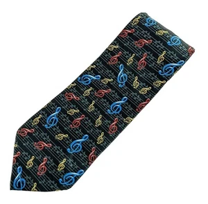 Parquet Black Treble Clef Music Note Men's Tie Polyester Teacher Musician 4" W - Picture 1 of 4