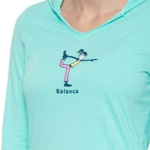 Camiseta con Capucha L Nueva Con Etiquetas Life Is Good Jackie Yoga Balance Aqua Ligera LS para Mujer - Imagen 1 de 3
