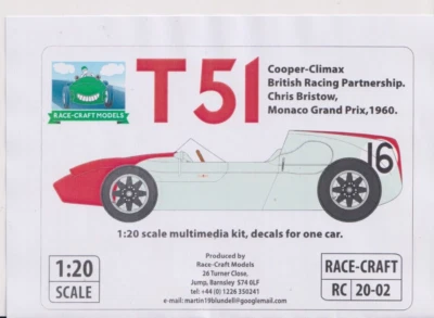 RACE-CRAFT MODELS 1/20 SCALE B R P COOPER T51 CHRIS BRISTOW RC 20-02 - Image 1 of 3
