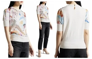 Ted Baker Damen Arveli Kunstdruck Kurzarm gewebte Vorderseite EU 1 US 4 195 $ neu mit Etikett - Bild 1 von 11
