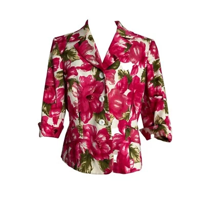 Chaqueta Blazer Le Suit Petite Mujer 10P Rosa Floral Tropical Boda Mangas 3/4 Foto 1 de 4