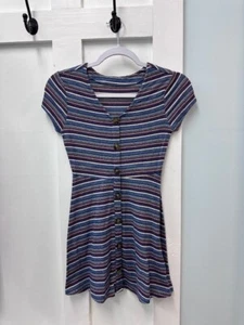 PREOWNED GIRLS AMY BYER STRIPE DRESS V NECK FAUX BUTTON FRONT SIZE 10-12 - Picture 1 of 2