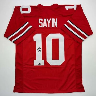 Camiseta deportiva facsímil autografiada Julian Sayin Ohio State roja reimpresión talla XL para hombre Foto 1 de 4