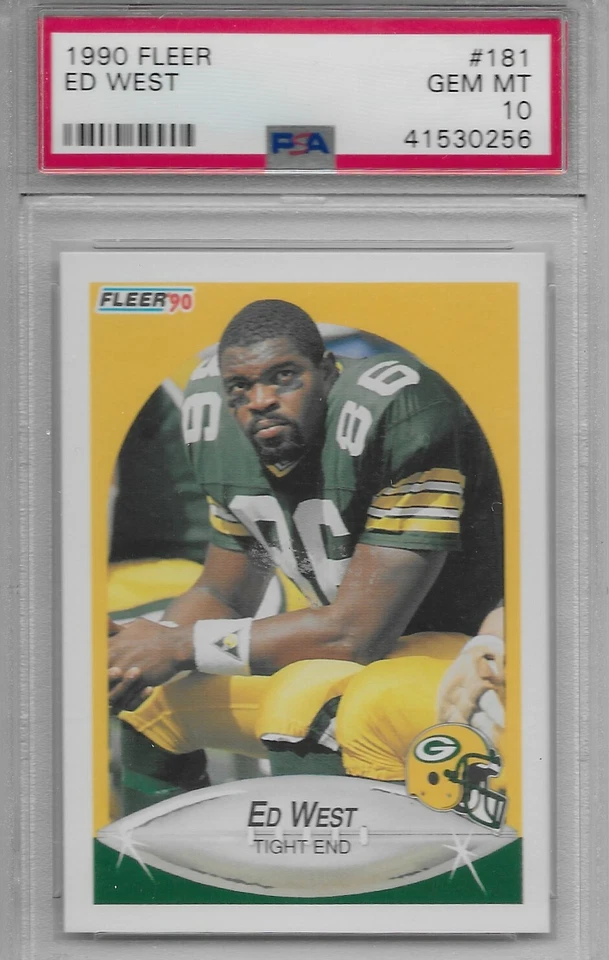1990 Fleer Ed West PSA 10 Green Bay Packers #181 POP 2 - Image 1 of 1