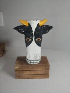 Studio Art Signed Hand Made Cow Vase 7”T x 6”L x 2.5 - Picture 1 of 9