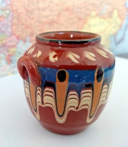 Redware Pottery Troyan Vase Bulgaria Jug Drip Glaze w Cyrillic Paper Label VTG - Picture 1 of 10