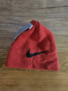 Vintage Nike Beanie Hat 90s Knit Stocking Cap Winter Big Swoosh Red NWT - Picture 1 of 4