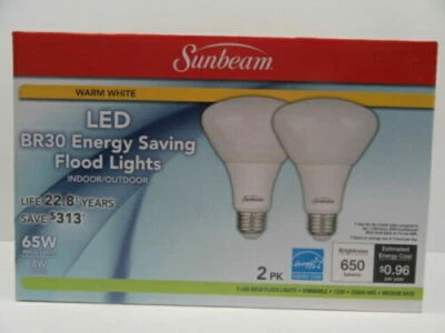 2X Dimmable Sunbeam LED Flood Light Bulbs BR30 65W Replacement Indoor - Image 1 of 3