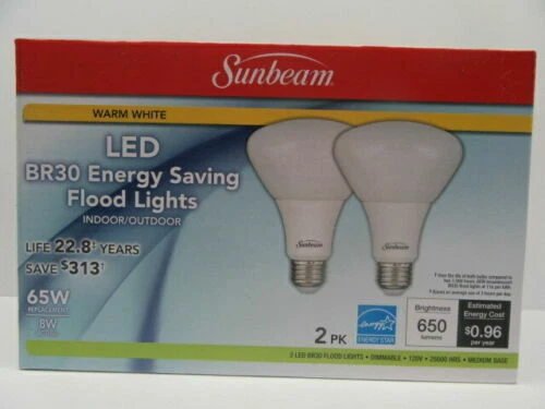 2X Dimmable Sunbeam LED Flood Light Bulbs BR30 65W Replacement Indoor - Image 1 of 3