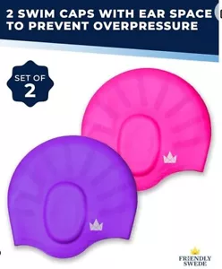 The Friendly Swede Silicone Swim Cap for Long Hair, Durable Women’s Swimming Cap - Picture 1 of 12