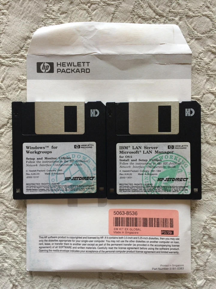 HP JET DIRECT - WIndows / OS2 Utilities + IBM/Microsoft LAN Manager - 2 Floppy - Immagine 1 di 1
