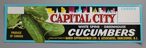 Original CAPITAL CITY cucumber crate label Oppenheimer VancouverBritish Columbia - Picture 1 of 2