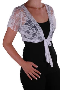 Womens Lace Bolero Shrugs Short Sleeve Plain Wrap Cardigan Blouse Tops Crochet - Picture 1 of 13