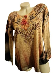 WUNDERSCHÖNES DAMEN UNITY WORLD WEAR BOHO HIPPIE LANGARM STRETCH TOP GR. M - Bild 1 von 4