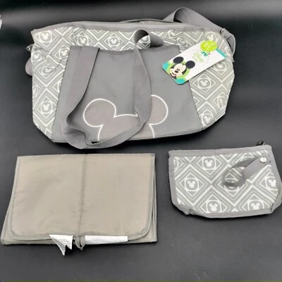 Disney Baby Mickey Mouse 5-in-1 Diaper Tote Bag NWT Gray White  - Image 1 of 4