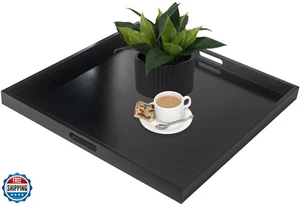 24" Square Large Ottoman Tray, Wood Serving Tray with Handle, Modern Extra La - Picture 1 of 5