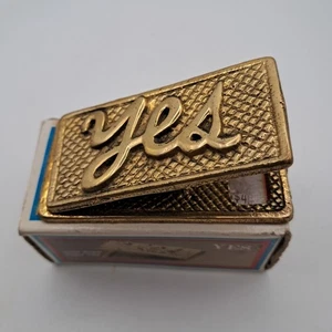 Vintage "Ja" Massiv Messing Schreibtisch Memo Feder Clip Halter Briefgewichte in Box - Bild 1 von 5