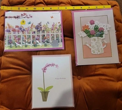 2 Papyrus Birthday Cards 1 Burgoyne Card Flowers Garden Embellished A3 - Image 1 of 4