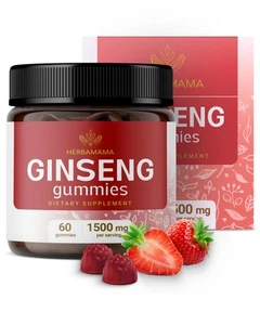 HERBAMAMA Panax Ginseng Gummies - 1500mg Korean Red Ginseng Root for Energy S... - Picture 1 of 8