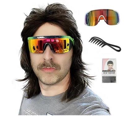 Mullet Wigs for Men Joe Dirt Emo Wig 80S Costumes Fancy Party Accessory Cosplay  - Image 1 of 4