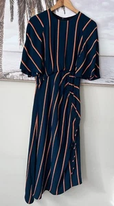 CUE Striped Gathered Flutter Sleeve Midi Dress Size 10 - Picture 1 of 6