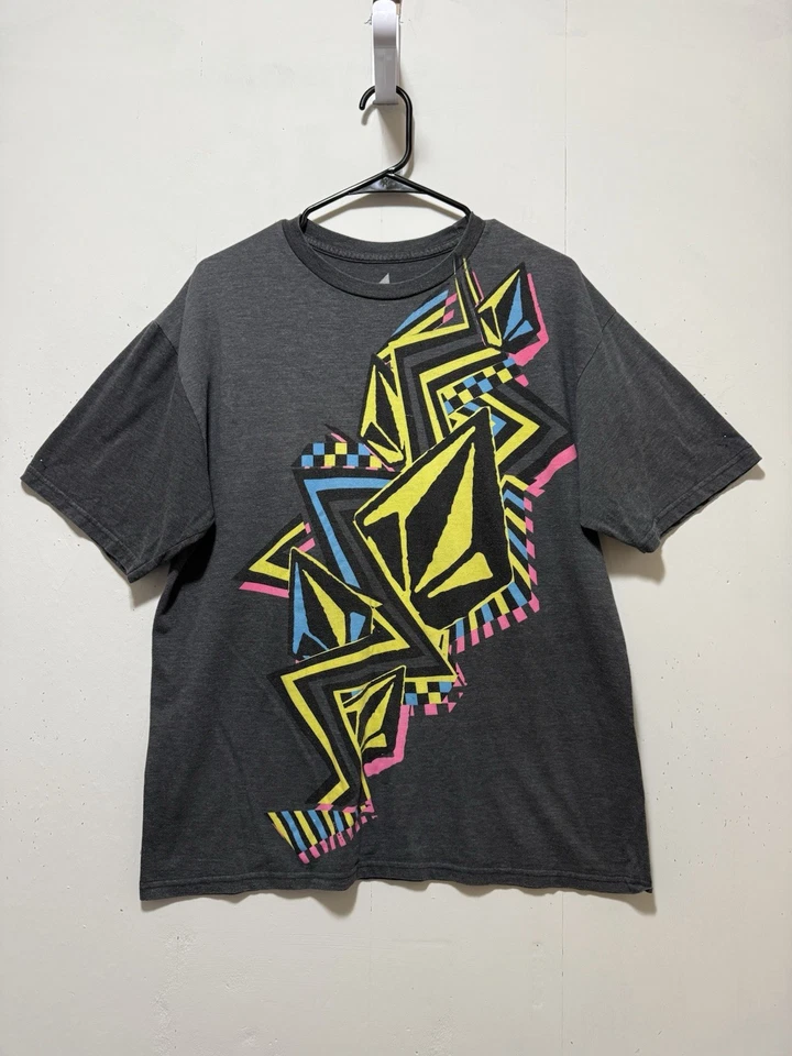 Vintage Volcom Gray Colorful Graphic Print Skater T-Shirt Men’s Sz L Pink yellow - Image 1 of 4