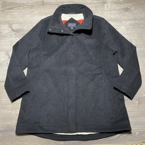 Pendleton Men’s XL Wool Car Coat Black Heritage Stripe Lining Zip Front USA - Picture 1 of 19