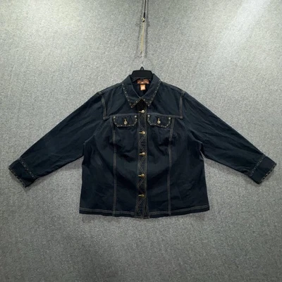 Liz & Me Signature Jacket Womens 1X 18/20W Blue Denim Western Studded Plus Size - Image 1 of 4