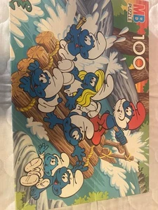 Lot of 2 Vintage SMURF Puzzle 100 Pc Milton Bradley cowboy good raft 99% complet - Picture 1 of 6