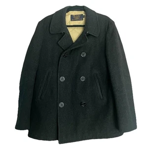 J Crew Bayswater Pea Coat Mens Medium Black Wool Military Grade Thinsulate - Picture 1 of 11