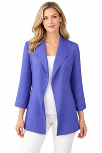 Veste en lin mélangé bleu ouvert devant Eileen Fisher Blaze taille 3X travail - Photo 1/10