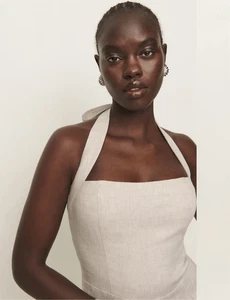 Malika barboteuse avoine 100% lin jamais portée licou haut sans manches jambes larges pantalon - Photo 1/6