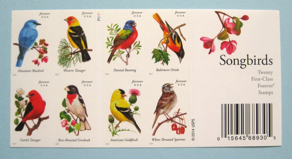 Sc # 4882-4891 ~ Booklet Pane of 20 ~ Forever Issue, Songbirds - Image 1 of 2