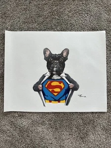 Modern Art, Dog, Super Dog, Super Man, 16x20, Oil Painted Hand Made on Canvas. - Picture 1 of 11
