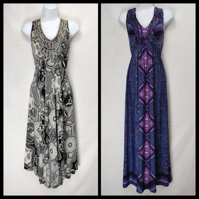 LOTE (2) Maxi Vestido MIDI Mujer M Colorido Geométrico Paisley One World Unity Foto 1 de 4