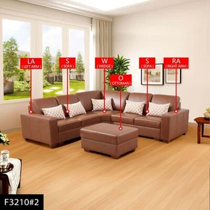 Brown Genuine Cow Leather Leather 5-Piece Living Room Sofa Set-F3210②# - Picture 1 of 7