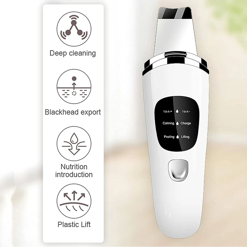 Facial Ultrasonic Skin Spatula Face Extractor Peeling Deep Cleaner Tool - Image 1 of 4