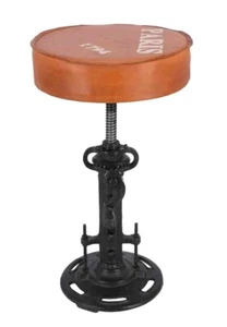 Tabouret En Métal Noir Avec Assise En Cuir Rembourrée Style Industriel Réglable - Imagen 1 de 6