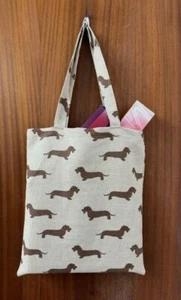 TOTE BAG EMILY BOND LINEN DACHSHUND DOG PRINT SHOPPING BAG DESIGNER UK MADE - Picture 1 of 5