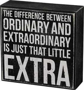 Primitive Box Sign 'Just That Little Extra' Black & White Wood by PBK - Picture 1 of 1