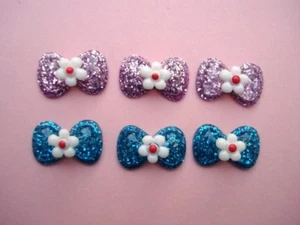 SALE 20 Purple & Blue Glitter Bow Tie Flower Flatback Button/Plastic/Craft B36 - Picture 1 of 2