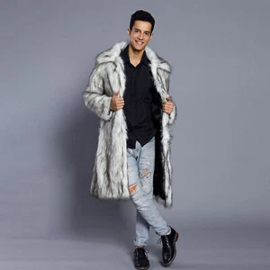 Breathable Men Overcoat Coat Men's Long Faux Fur Stylish Lapel Design Windproof - Picture 1 of 14
