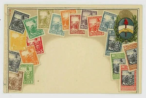6.-POSTALES SELLOS ARGENTINA MONTAJE ESCUDO DE ARMAS EN RELIEVE ESPALDA INDIVISA - Imagen 1 de 2