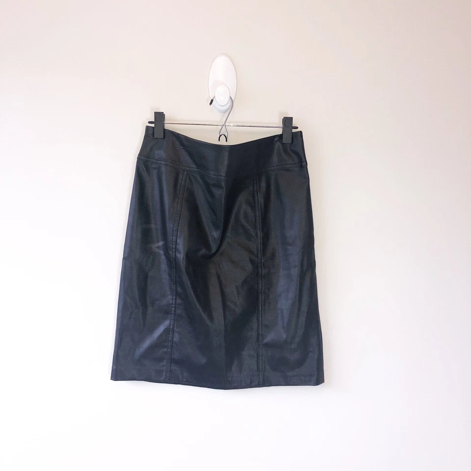 Falda Dana Buchman negra de imitación de cuero línea A para mujer talla 6 Foto 1 de 4