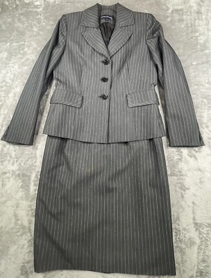 Evan Picone Skirt Suit Petite Women's 4P Gray Striped Preowned - Image 1 of 4